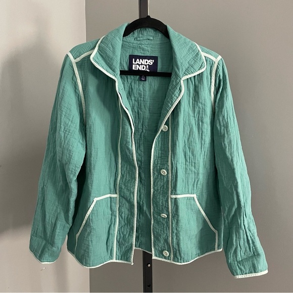 Lands' End Jackets & Blazers - Lands End Gauzy Cotton Teal Blazer Size Medium